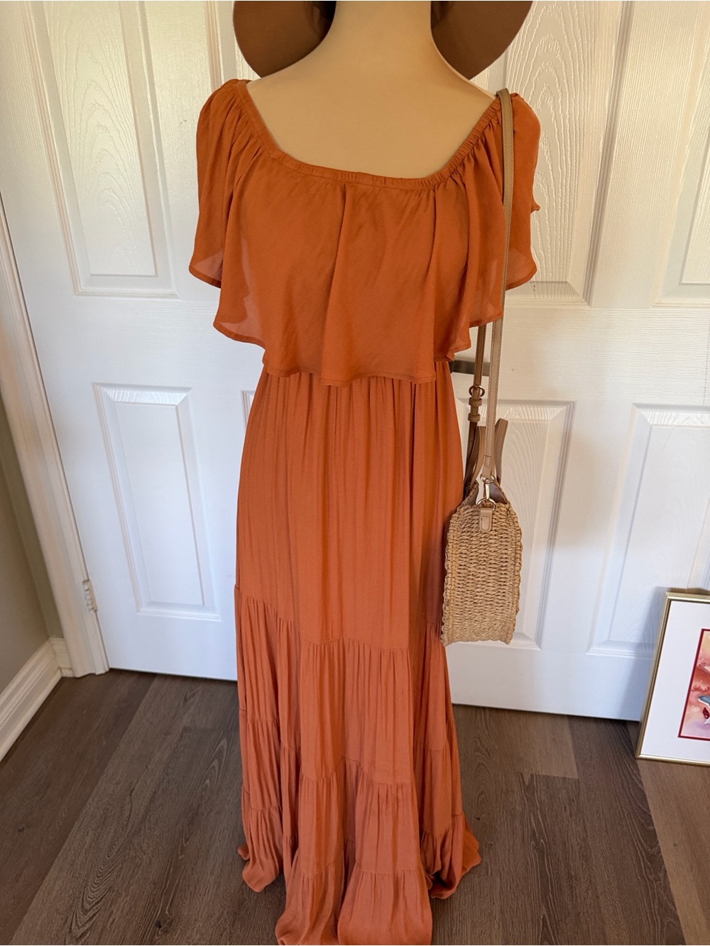 Rust Pumpkin Caramel Orange Ruffle Maxi boho cottagecore Dress
